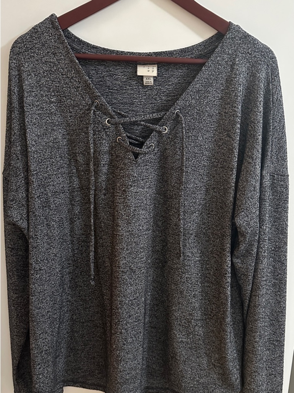 a new day Heather Charcoal Lace-Up V-Neck Top
